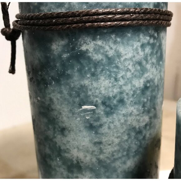 Set Of 3 Pillar Candles Handmade Rustic Blue Teal With Twine Accent Nautical - Picture 10 of 10